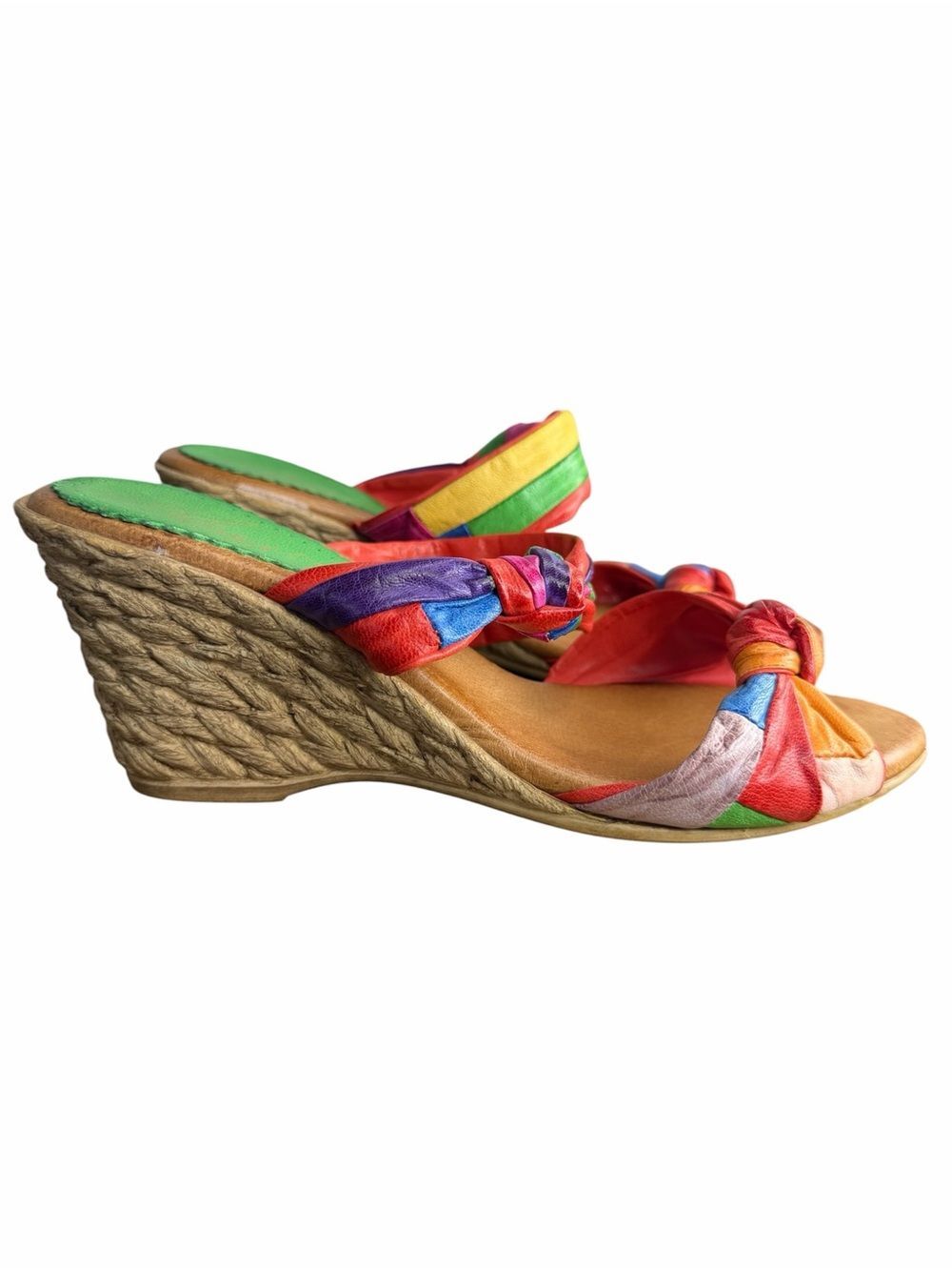Azura Made in Spain Patchwork Wedge Sandals size 40/9M Colorful Leather Shoes